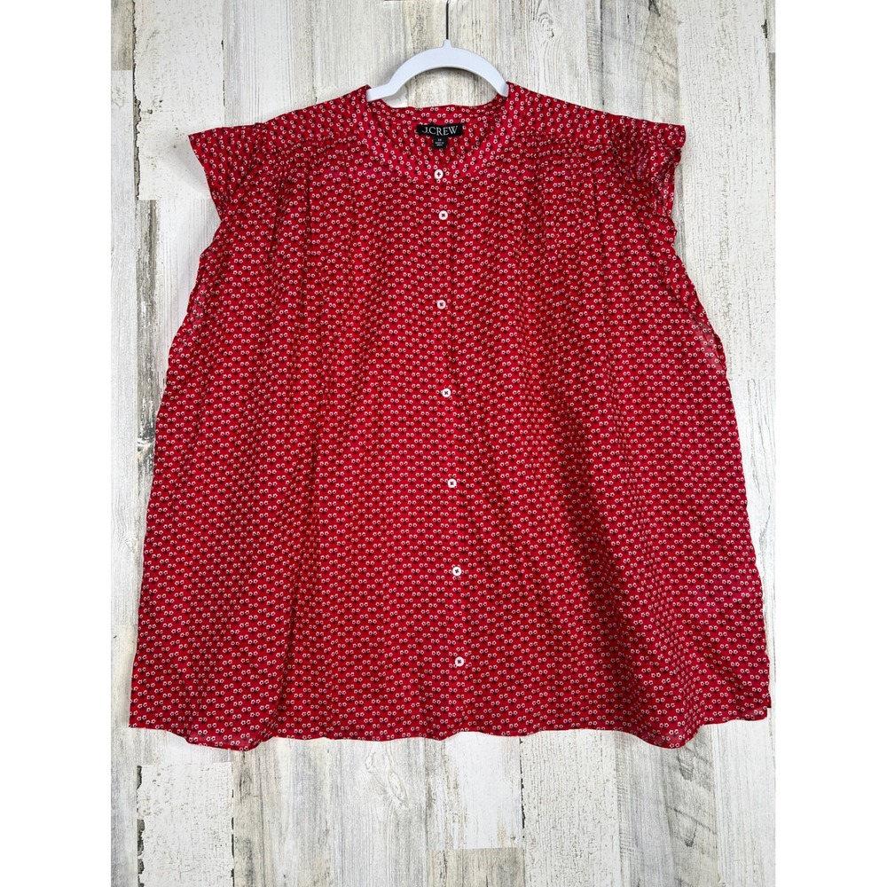 J.Crew Womens 3X Red Floral Button Front Flutter Sleeve Cotton Voile Blouse Top - Picture 2 of 7